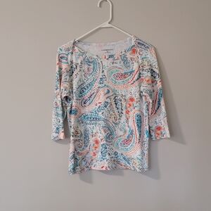 Croft&Barrow Multicolor Paisley 3/4 Sleeve Top Petite Small